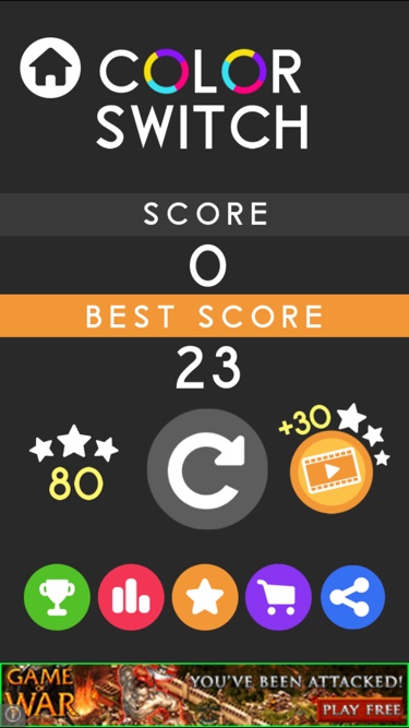 Color Switch uses a combination of rewarded video and native display ads as a great way to monetize free mobile apps.